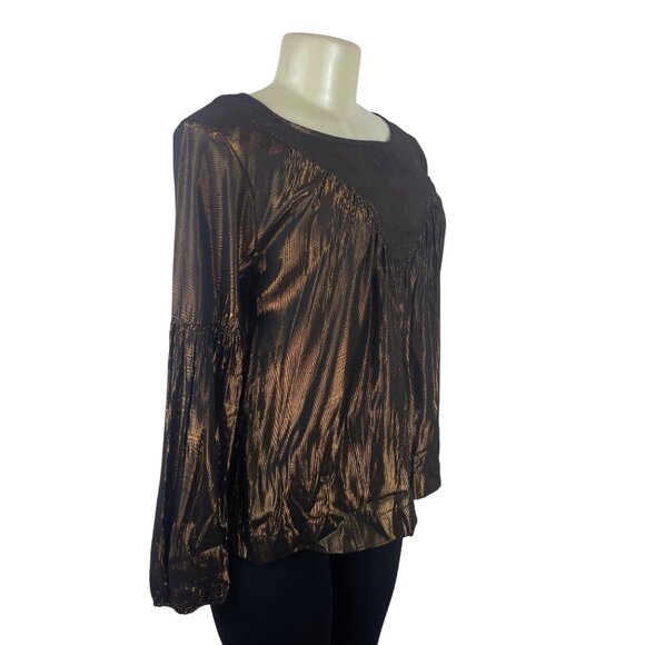 Amadi Womens Metallic Bronze Long Sleeve Blouse XS - Picture 2 of 7